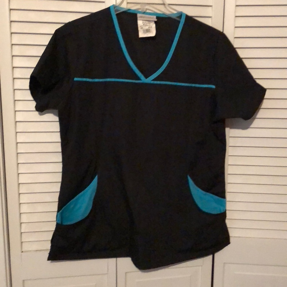 Black and aqua scrub uniform top